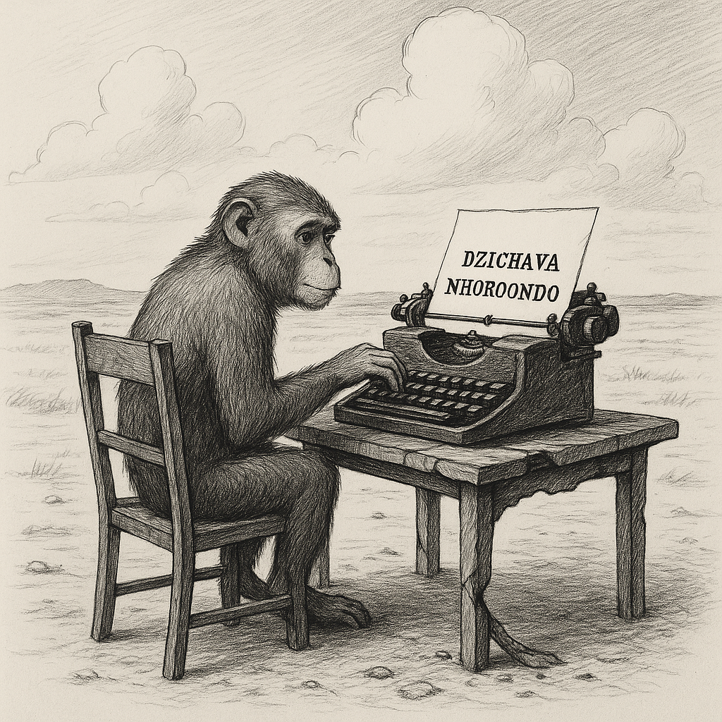 Monkey typing Dzichava Nhoroondo on a typewriter